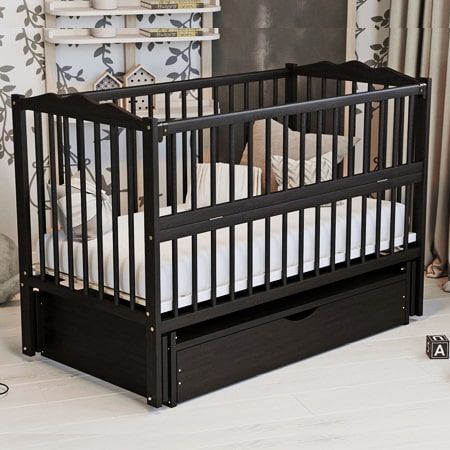 Дитяче ліжечко для немовлят ДУБОК Веселка з шухлядою маятник з відкидною боковиною бук біле veselka-2-bily фото