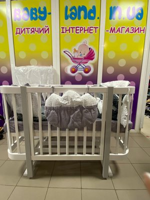 Кровать детская Мия белая с серым с маятником Miya belaya фото