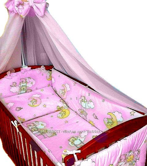 Постільний набір в ліжечко "Ведмедик на сходах" рожевий 9 елементів 183 фото