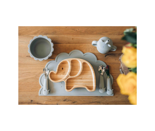 Столові прибори дитячі FreeON Elephant металеві з силіконовою ручкою, grey FreeON Elephant grey фото