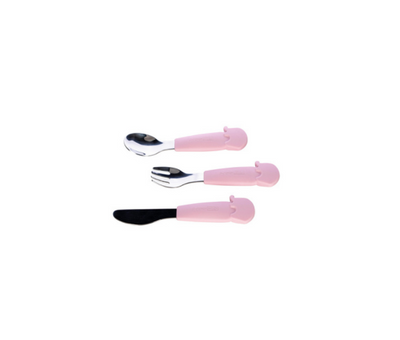 Столовые детские приборы FreeON Elephant металлические с силиконовой ручкой, pink FreeON Elephant pink фото