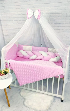 Набор в кроватку Косичка Минки плюш в полной комплектации Розовый Kosa Minki Plush Rozoviy фото