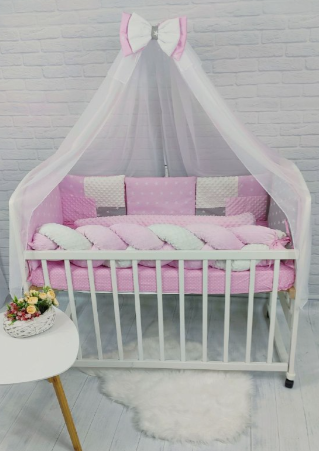 Набор в кроватку Косичка Минки плюш в полной комплектации Розовый Kosa Minki Plush Rozoviy фото