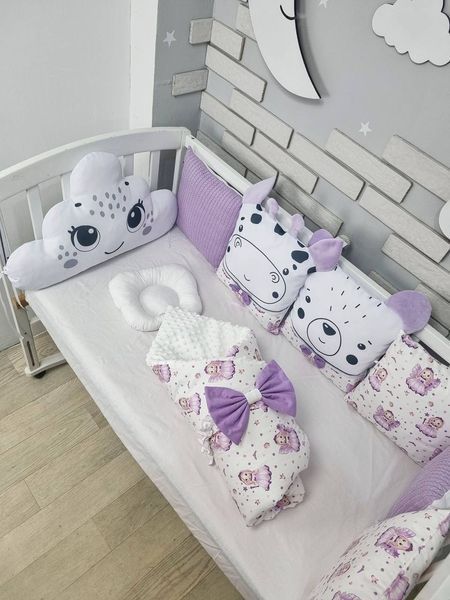 Комплект в кроватку Игрушки с тканью косичка с подушками Сиреневый kk-ik-01 фото