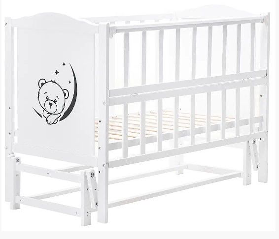 Кровать Babyroom Тедди T-02 фигурное быльце, маятник продольный, откидной бок, Белый  T-02  belyy фото