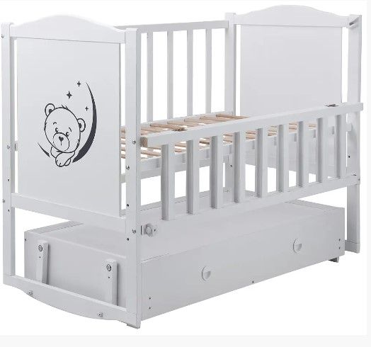 Кровать Babyroom Тедди T-03 фигурное быльце, маятник, ящик, откидной бок Белый  T-03 Belyy фото