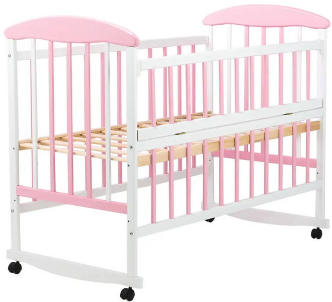 Дитяче ліжечко для новонароджених Наталка ВБРВ відкидний бік вільха біло-рожева 625499 фото
