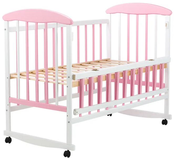 Детская кроватка для новорожденных Наталка ОБРО откидной бок ольха бело-розовая 625499 фото