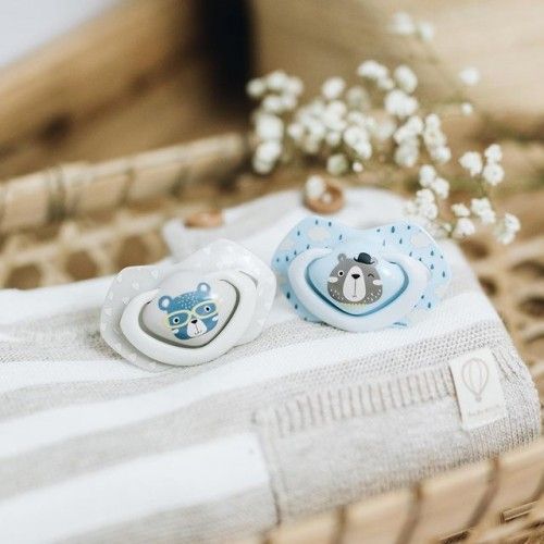 Силиконовая симметричная пустышка 18+м. Bonjour Paris Teddy bear with glasses 22/649_blu_Тeddy bear with glasses фото