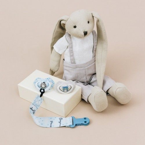 Силиконовая симметричная пустышка 18+м. Bonjour Paris Teddy bear with glasses 22/649_blu_Тeddy bear with glasses фото