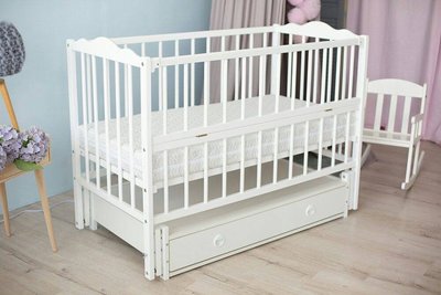 Дитяче ліжечко для новонароджених Ангеліна, з ящиком, відкидний бік, бук білий angelina-01 фото