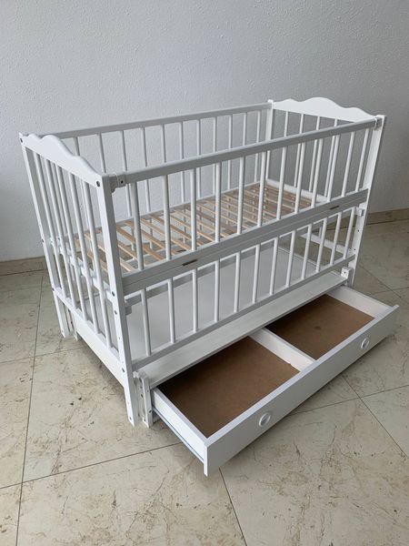 Дитяче ліжечко для новонароджених Ангеліна, з ящиком, відкидний бік, бук білий angelina-01 фото