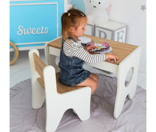 Комплект детской мебели столик и стульчик Белый с деревом TD-18207 фото