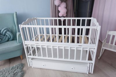 Дитяче ліжечко для новонароджених Анастасія з ящиком, відкидний бік біле anastasia-01-1 фото