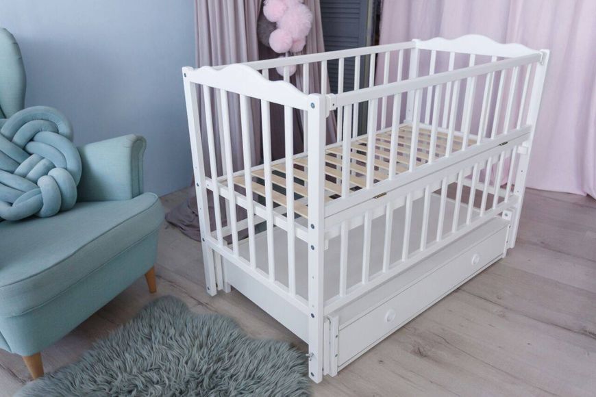 Детская кроватка для новорожденных Анастасия с ящиком, откидной бок белая anastasia-01-1 фото