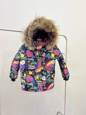 Детская зимняя куртка с ярким принтом и меховым капюшоном &laquo;Fun & Smile&raquo; kurtka z khutryanym kapyushonom &laquo;Fun & Smile&raquo; 86-92 фото