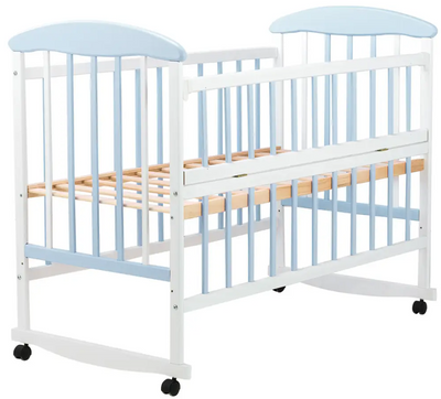 Детская кроватка для новорожденных Наталка ОБГО откидной бок ольха бело-голубая 625498 фото