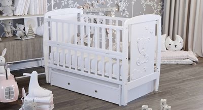 Детская кроватка для новорожденных ДУБОК Умка шарнир с откидной боковиной бук белый dubok-umka-01 фото